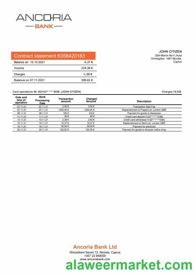 Cyprus Ancoria bank statement